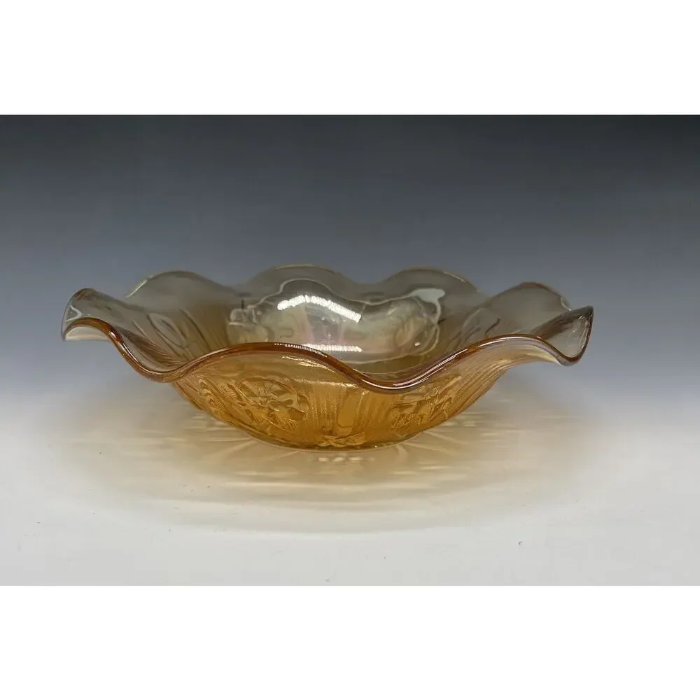 Jeanette Iridescent Marigold Iris & Herringbone‎ Ruffled Bowl 9.5
